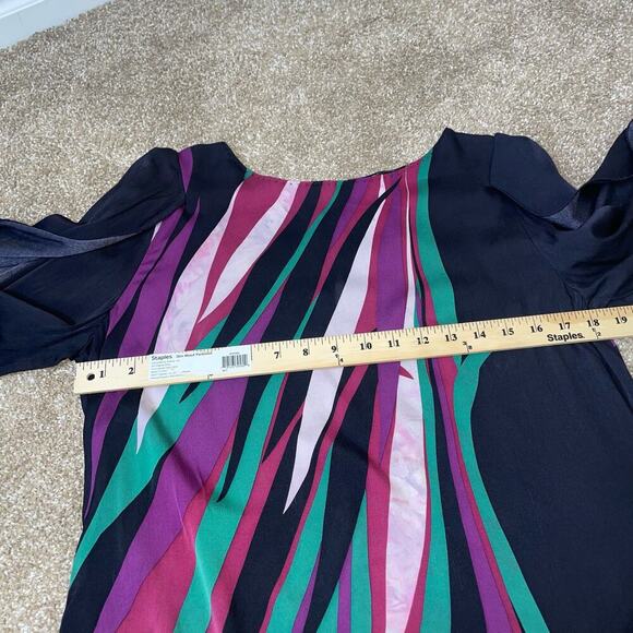 Elie Tahari dress Silk Blend Black Multicolor Sheath 3/4 Split Sleeve SZ LG - Picture 10 of 11